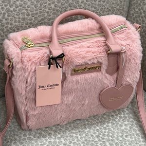 Juicy Couture Faux Fur Taffy Satchel Pink Bag